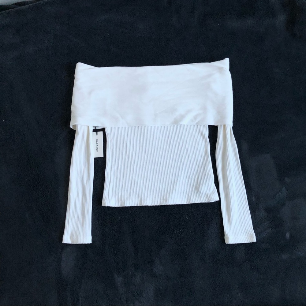 Nwt Aritzia White Off-Shoulder Long-Sleeve Top